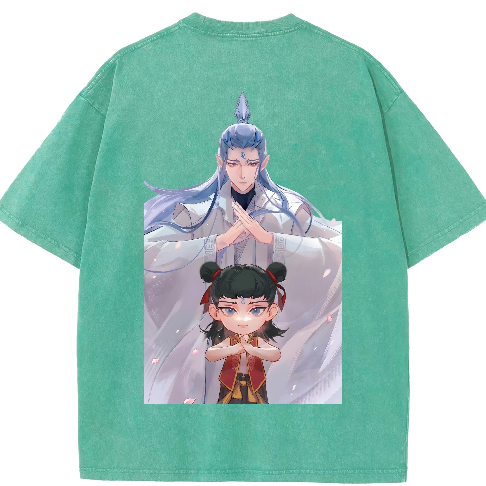 （画像用） Ne Zha 2 ナタ 魔童の大暴れ 綿100% ヴィンテージ風 半袖Tシャツ（背面プリント）